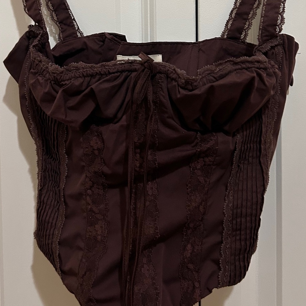 House of CB Gini Cotton Blend Corset Top in Rich Brown - Picture 7 of 7